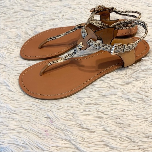 Coach Tan and Brown Snakeskin T-Strap Sandals with Gold Hardware - Picture 4 of 8